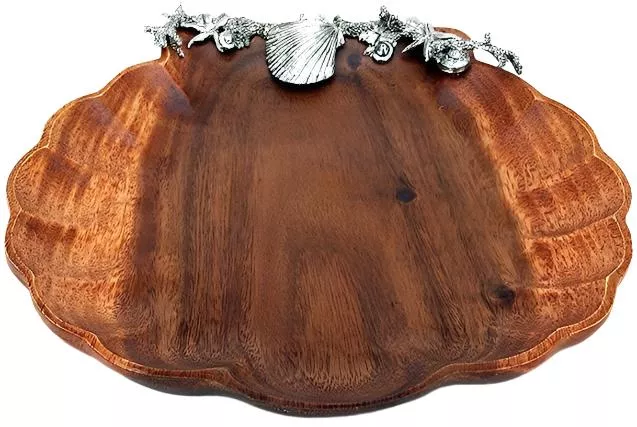Natural Acacia Wood Clam Shell Tray