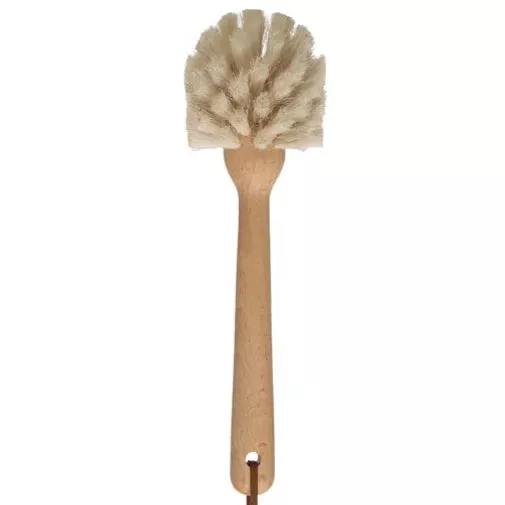 Natural Beechwood Dish Brush w/ Leather Strap - 9.5"