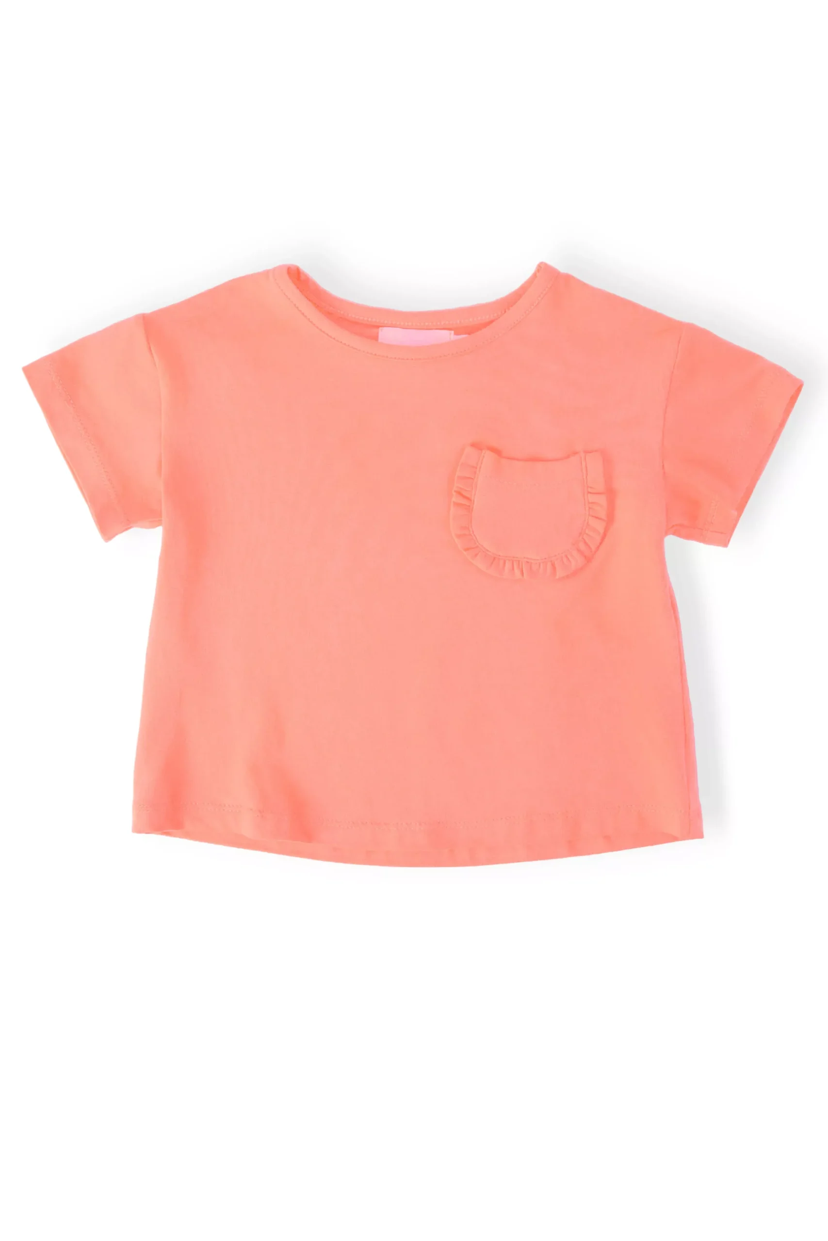 Neon Coral Ruffle Pocket Tee