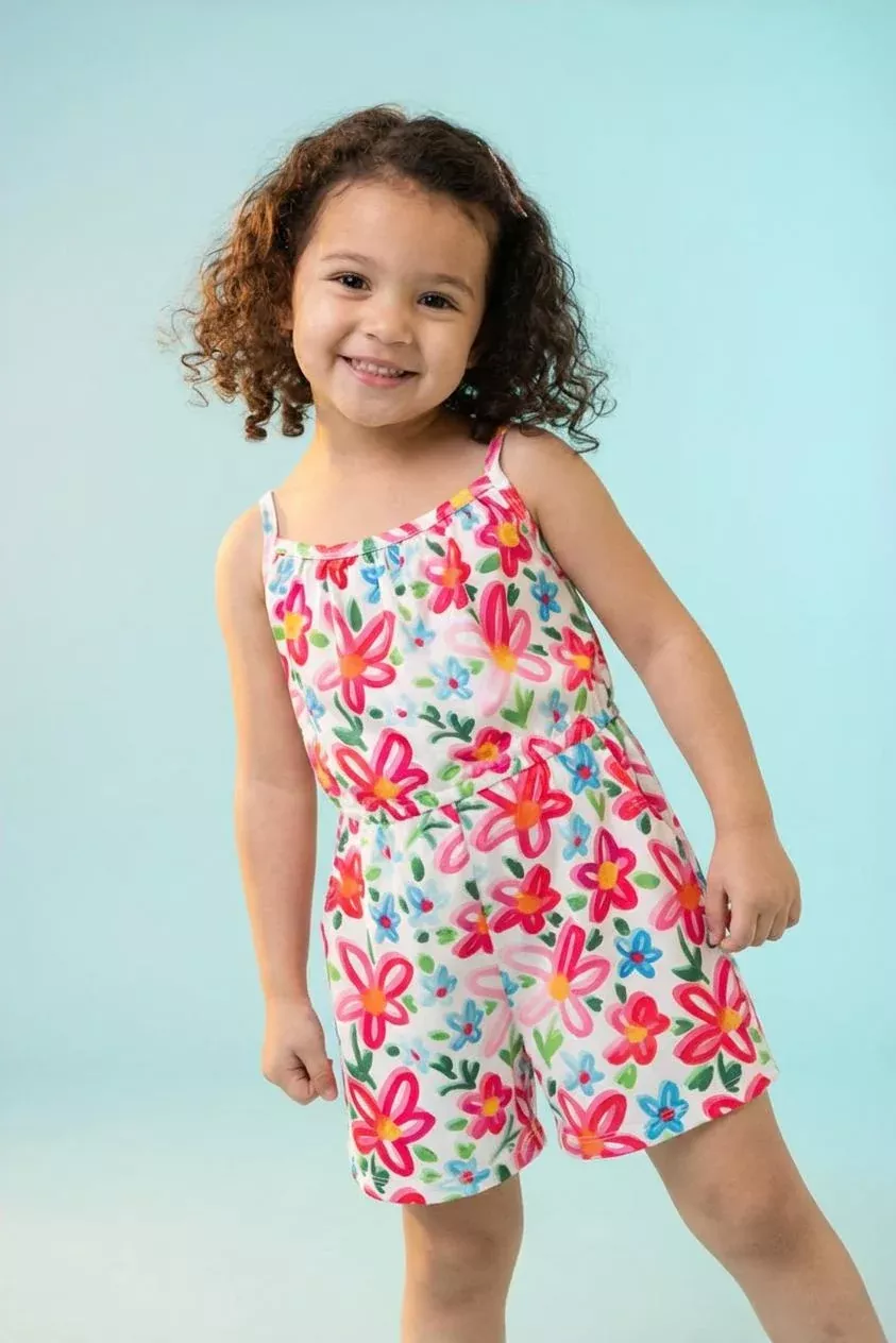 Neon Floral Strappy Play Romper