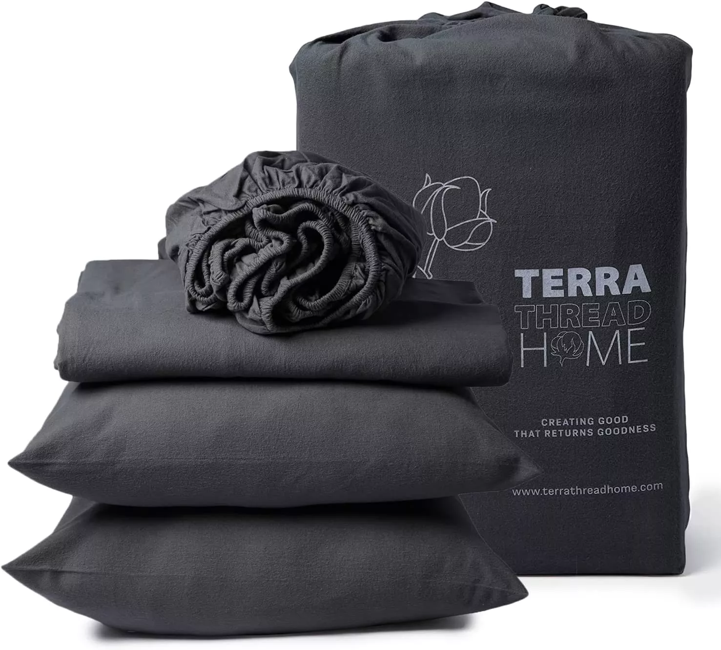 Organic Cotton Flannel Sheet Set, Warm Deep Pocket, 1 Fitted Sheet,1 Flat Sheet, 2 King Pillowcases, Bed Sheet Set