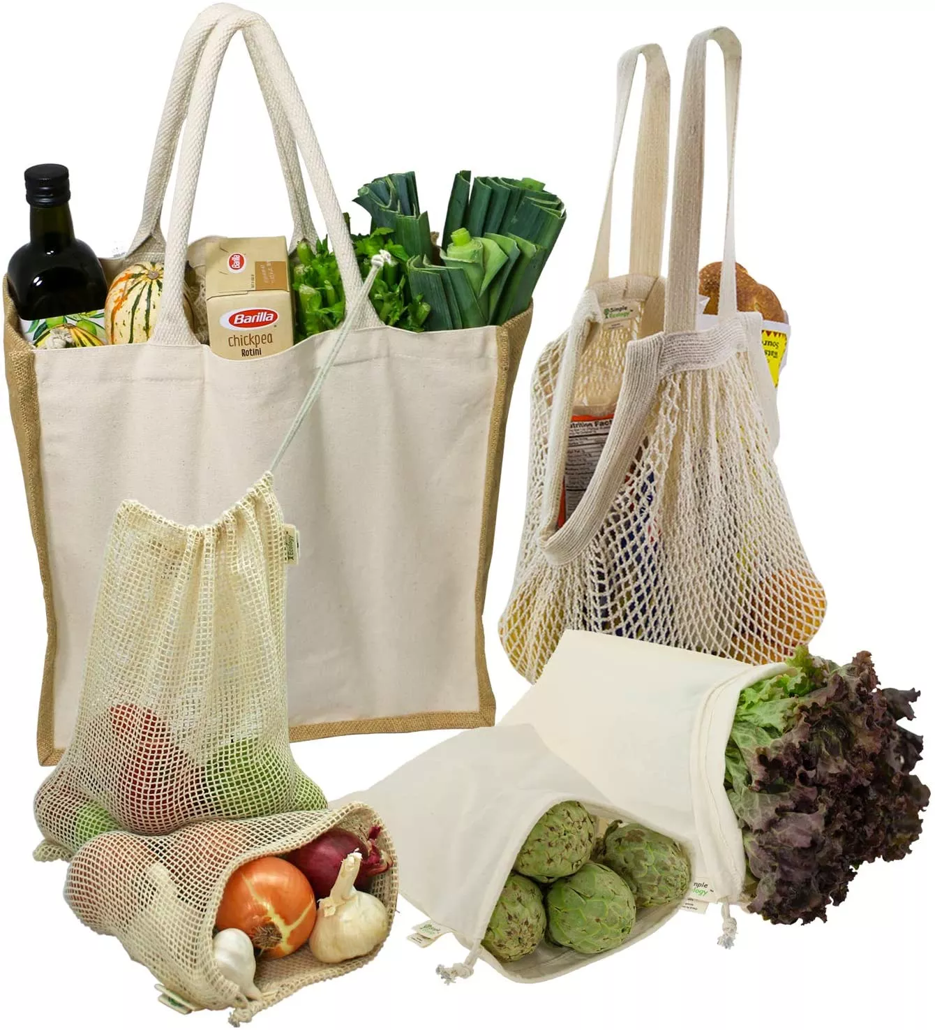 Organic Reusable Farmers Market Grocery Shopping Bag Set