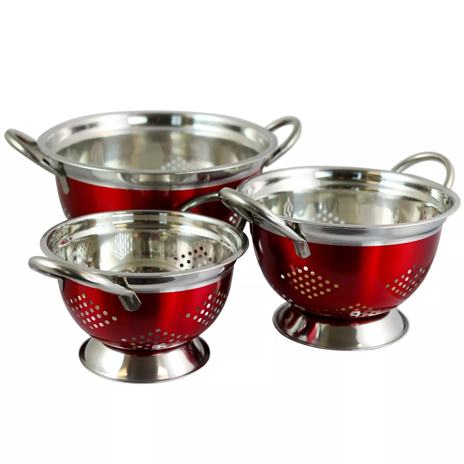 OsterMetaline 3 Pack Round Asian Colander, Metallic Red