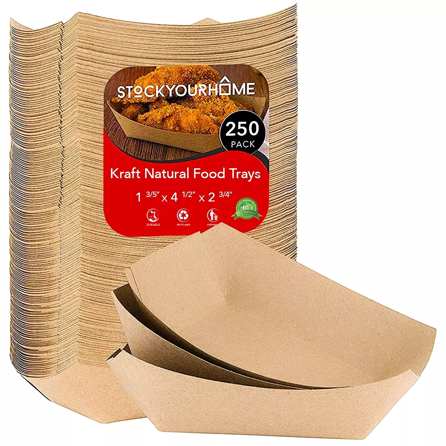Paper Food Boats, 250 Pack, Disposable Brown Tray