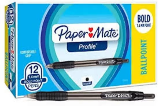 Paper Mate Ballpoint Pen, Profile Retractable Pen, Bold Point (1.4Mm), Black, 20 Count