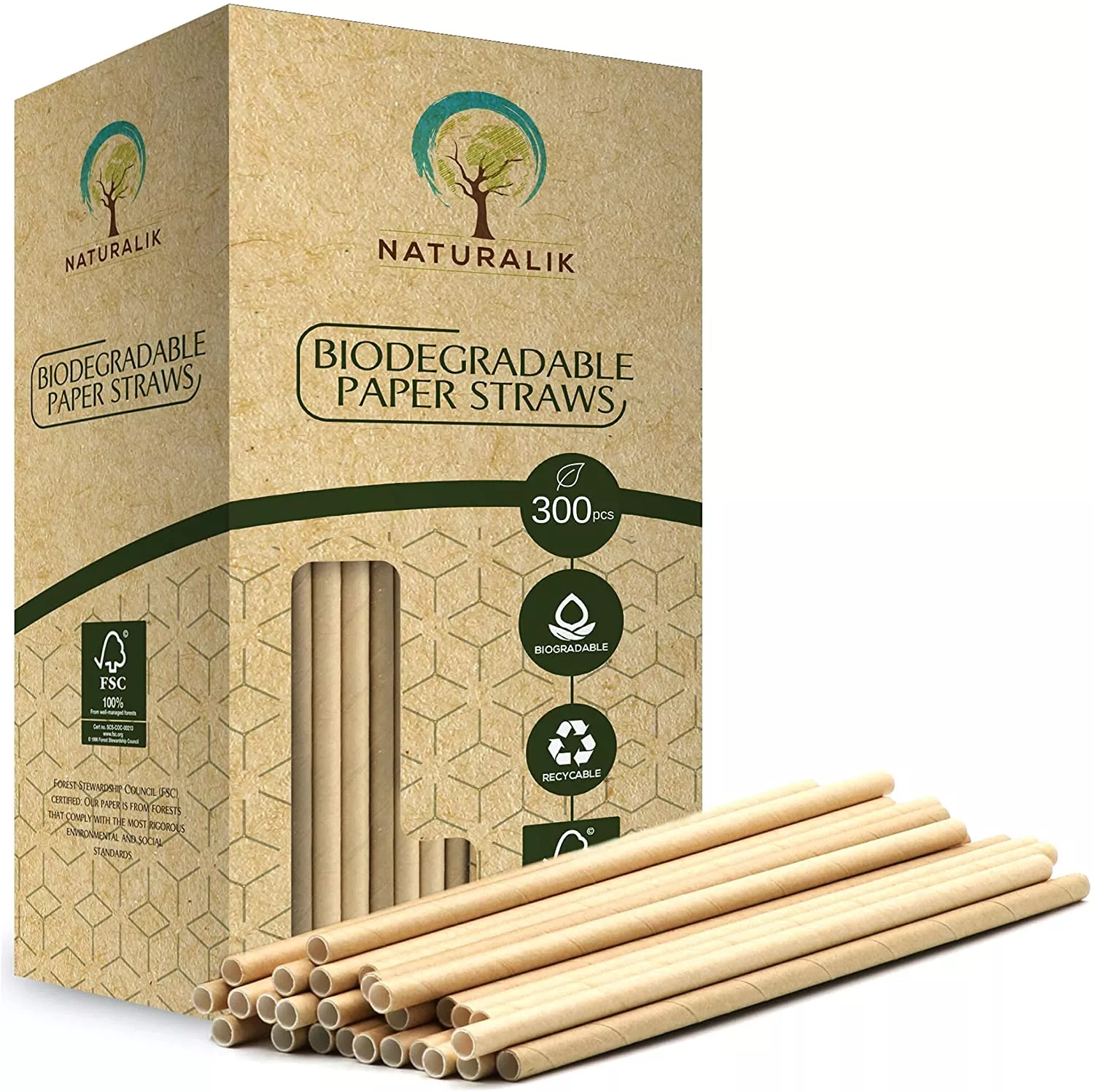Paper Straws Biodegradable- Premium Eco-Friendly Paper Straws Bulk- Drinking Straws for Juices, Restaurants and Party supplies, 7.7