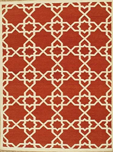 Pasargad Home Kilim Collection Hand-Woven Lamb foots Wool Area Rug-10 foot 0 inches X 14 foot 0 inches Rust