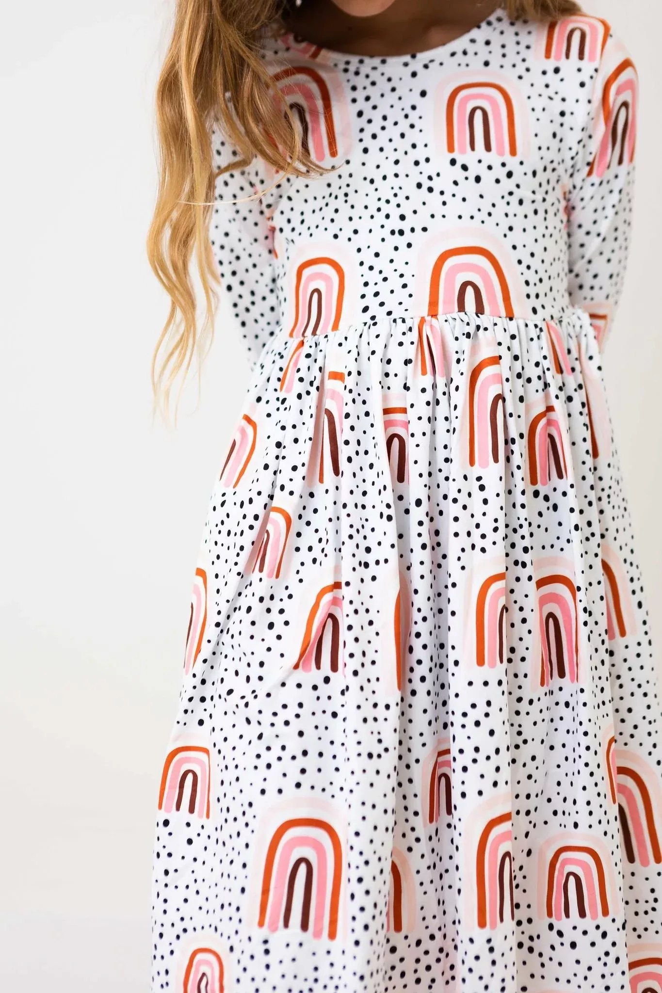 Peach Rainbow 3 /4 Sleeve Pocket Twirl Dress