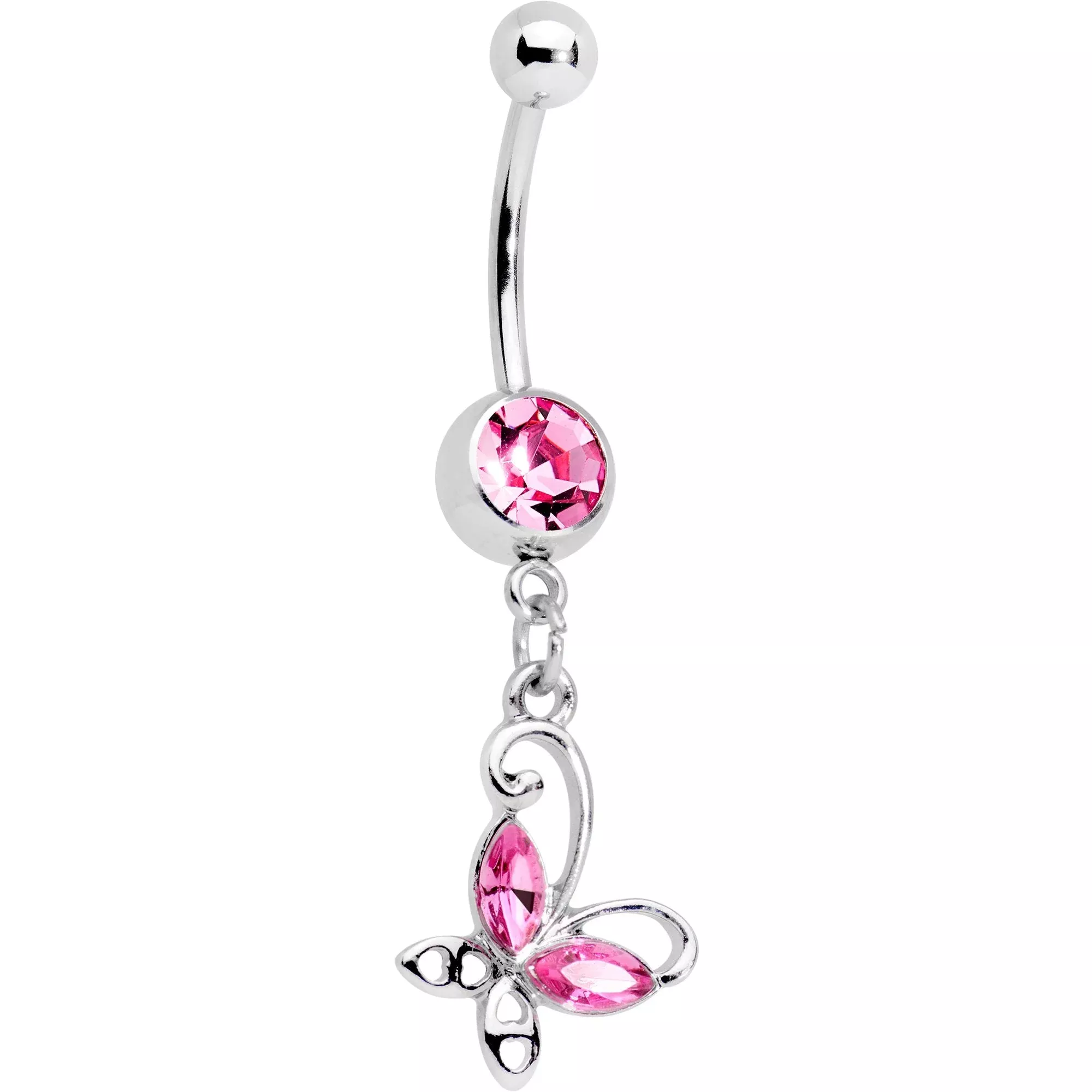 Pink Gem Fancy Free Butterfly Dangle Belly Ring