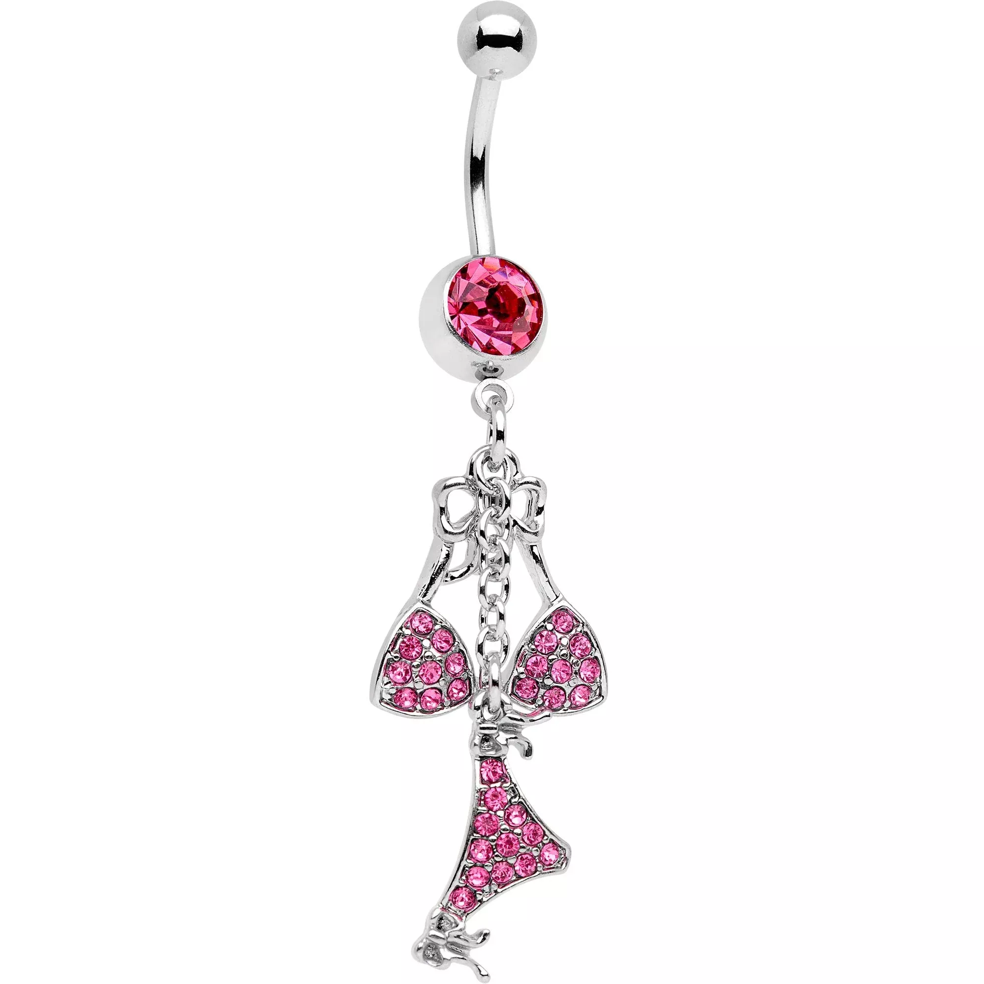 Pink Gem Unraveled Bow Dangle Belly Ring