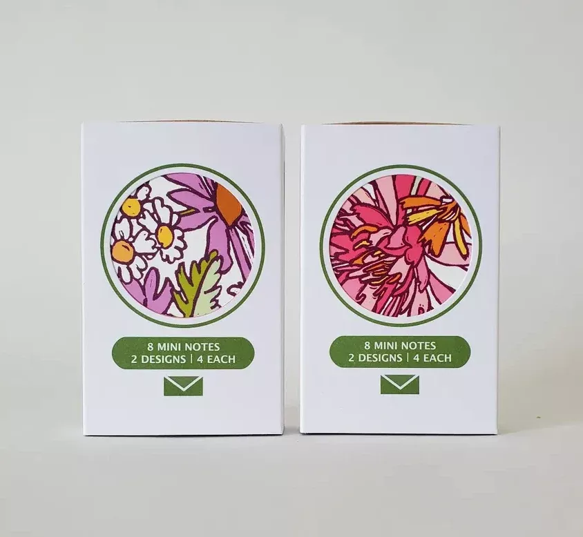Pink Lotus/Purple Daisies Mini Notes (8) Set by Little Green