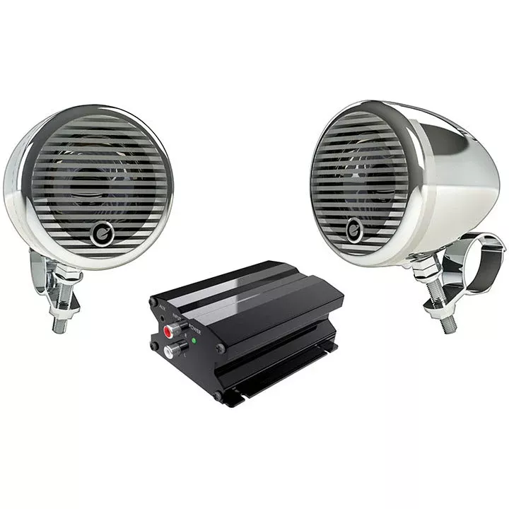 Planet Audio PMC2C Motorcycle/ATV System w/ Bluetooth pair of 3" Chrome Speakers