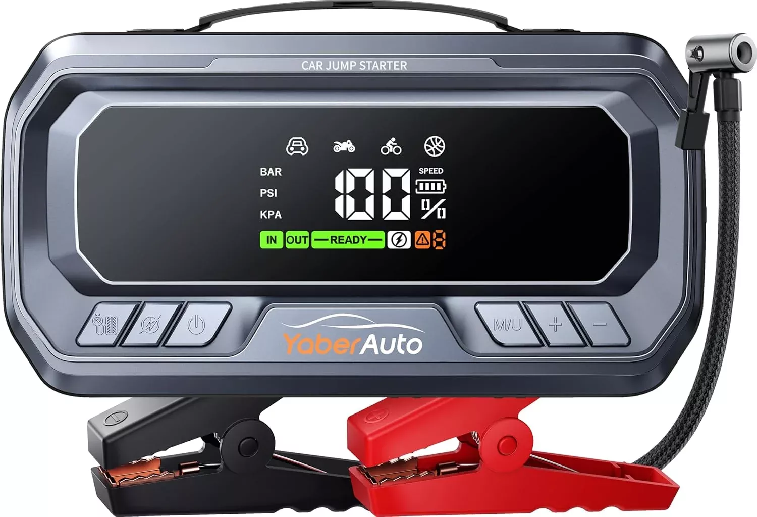Portable Car Jump Starter & Air Compressor 160PSI, 6000A, 65W Charging – for Gas /Diesel Engines, 600lm LED Lights
