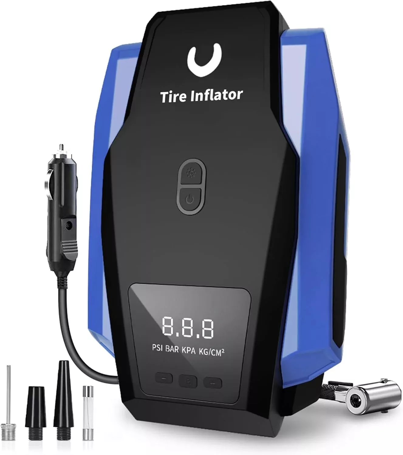 Portable Tire Inflator 12V DC, Compact Air Compressor with Auto Shutoff, LED Light, for Car Tires