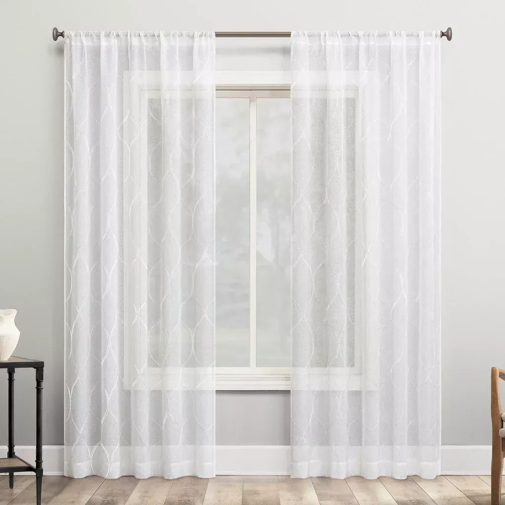 Portside Embroidered Trellis Sheer Curtains, 2-pack