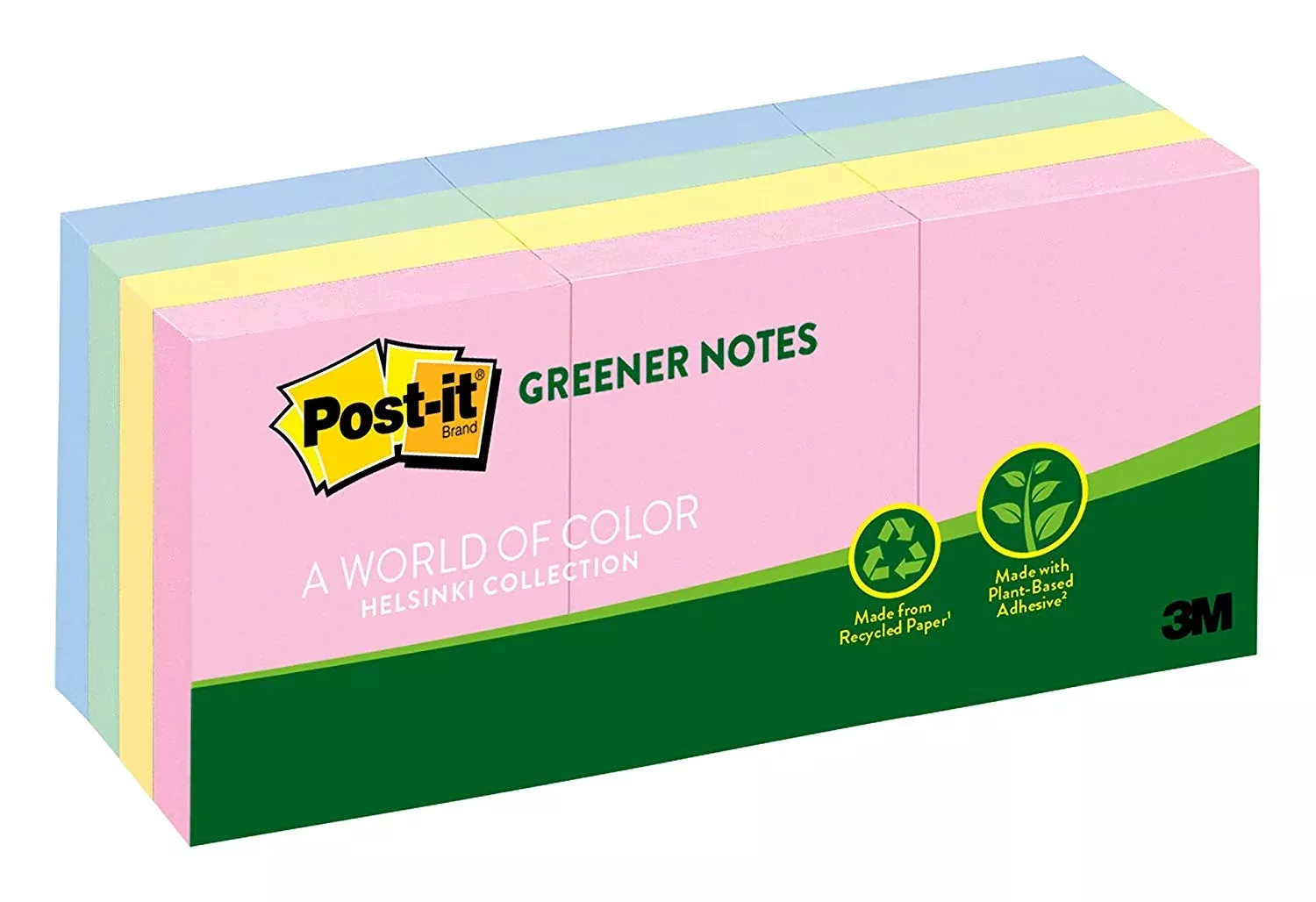 Post-it Notes 100% Recycled Paper and a Plant-Based Adhesive