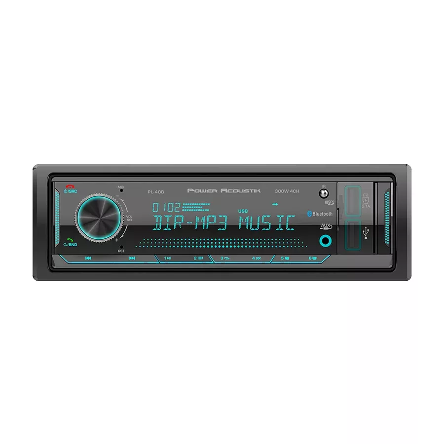 Power Acoustik Fixed Face Mechless Single Din Media Receiver With Bluetooth Dual Usb & Remote