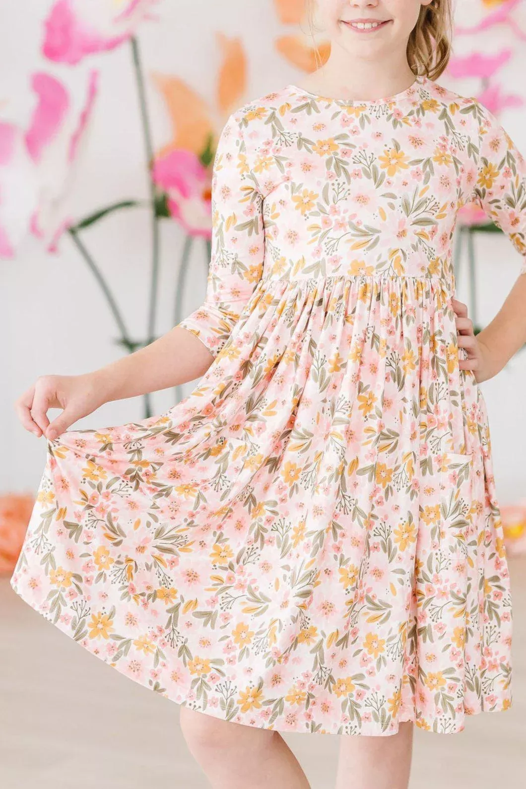 Pretty Peachy 3 /4 Sleeve Pocket Twirl Dress