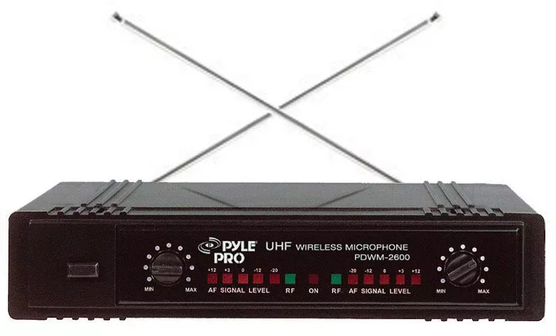 Pyle PDWM2700 2 Channel VHF Wireless Microphone System w/ Headset Microphone & Belt Pack Transmitter