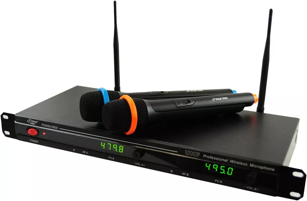 Pyle PDWM2800 Professional UHF Wireless Microphone System w/ 2 Microphones