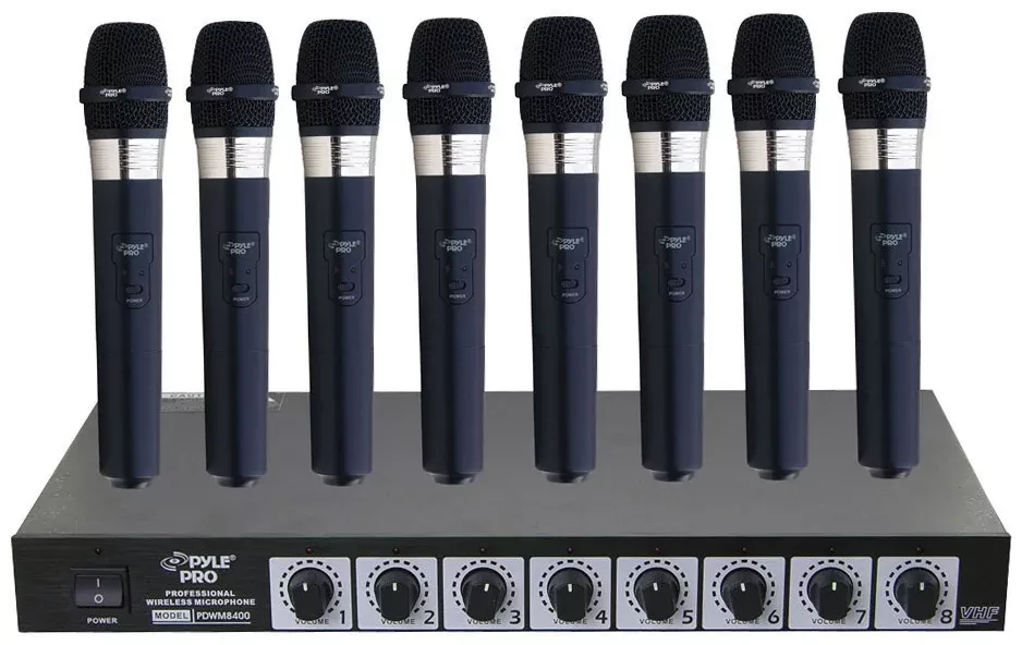 Pyle PDWM8400 8 Mic Professional Handheld VHF Wireless Microphone System