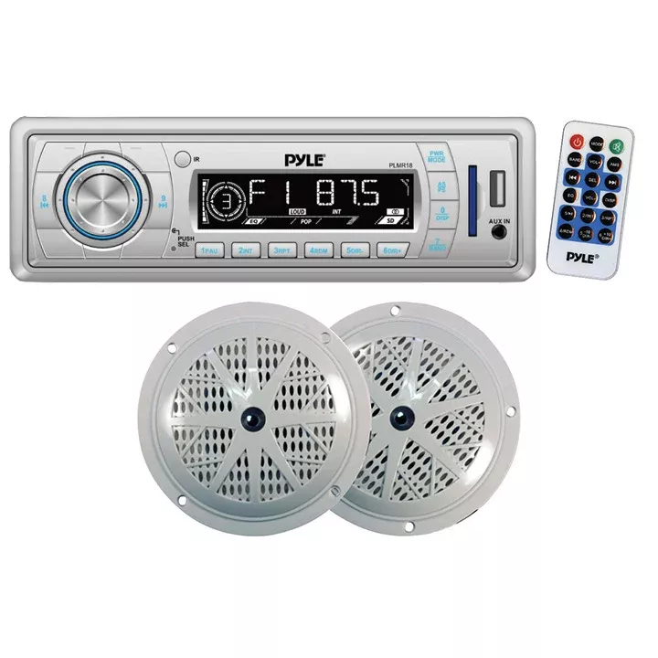 Pyle PLMRKT32WT Mechless Marine Stereo w/ 5.25" Speaker pair