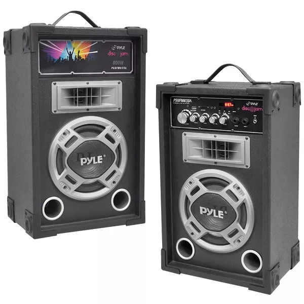 Pyle PSUFM835A Dual 800 Watt Disco Jam Powered Two-Way PA Speaker System w/ USB/SD Card Readers, FM Radio, 3.5 mm AUX Input