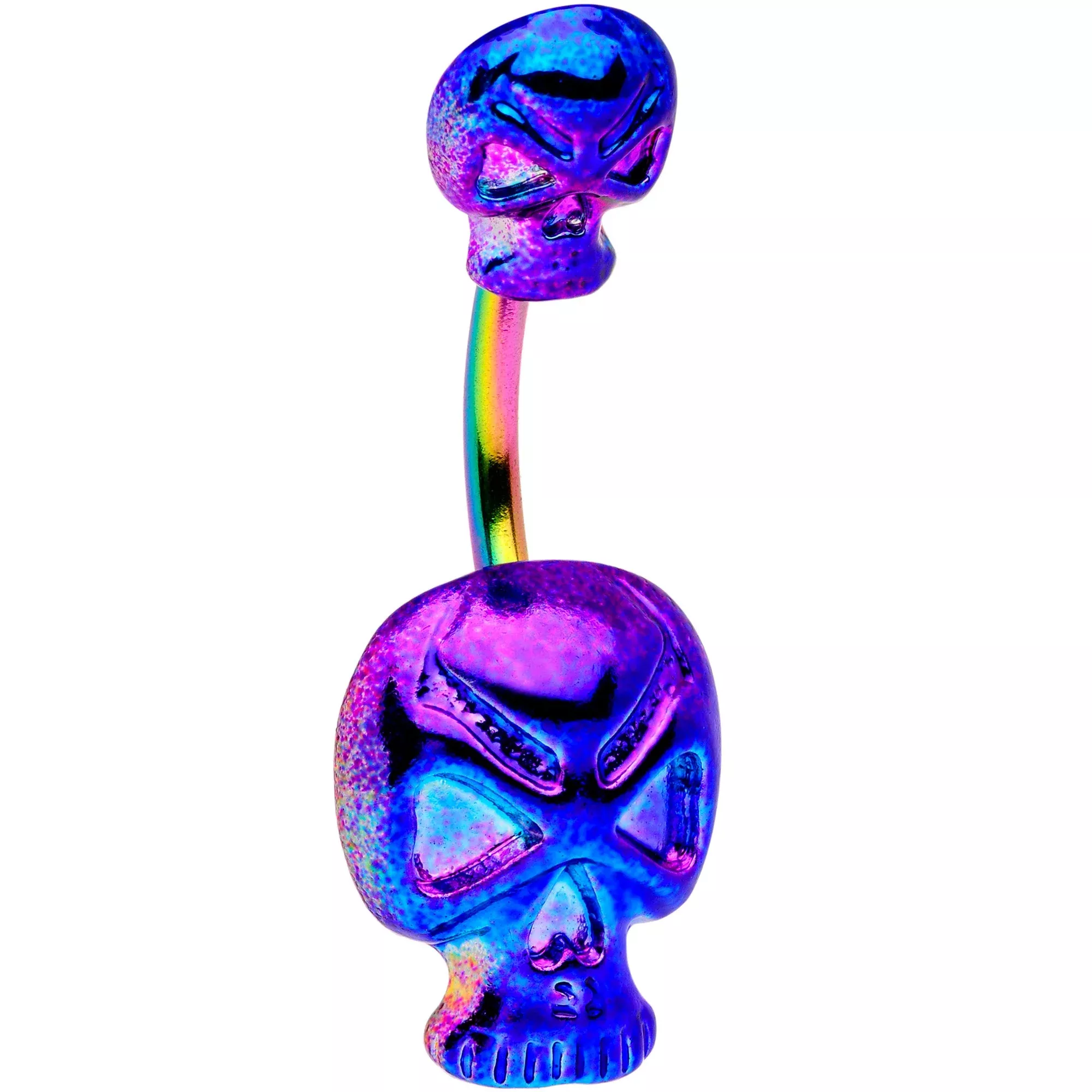Rainbow Scary Double Skull Halloween Double Mount Belly Ring