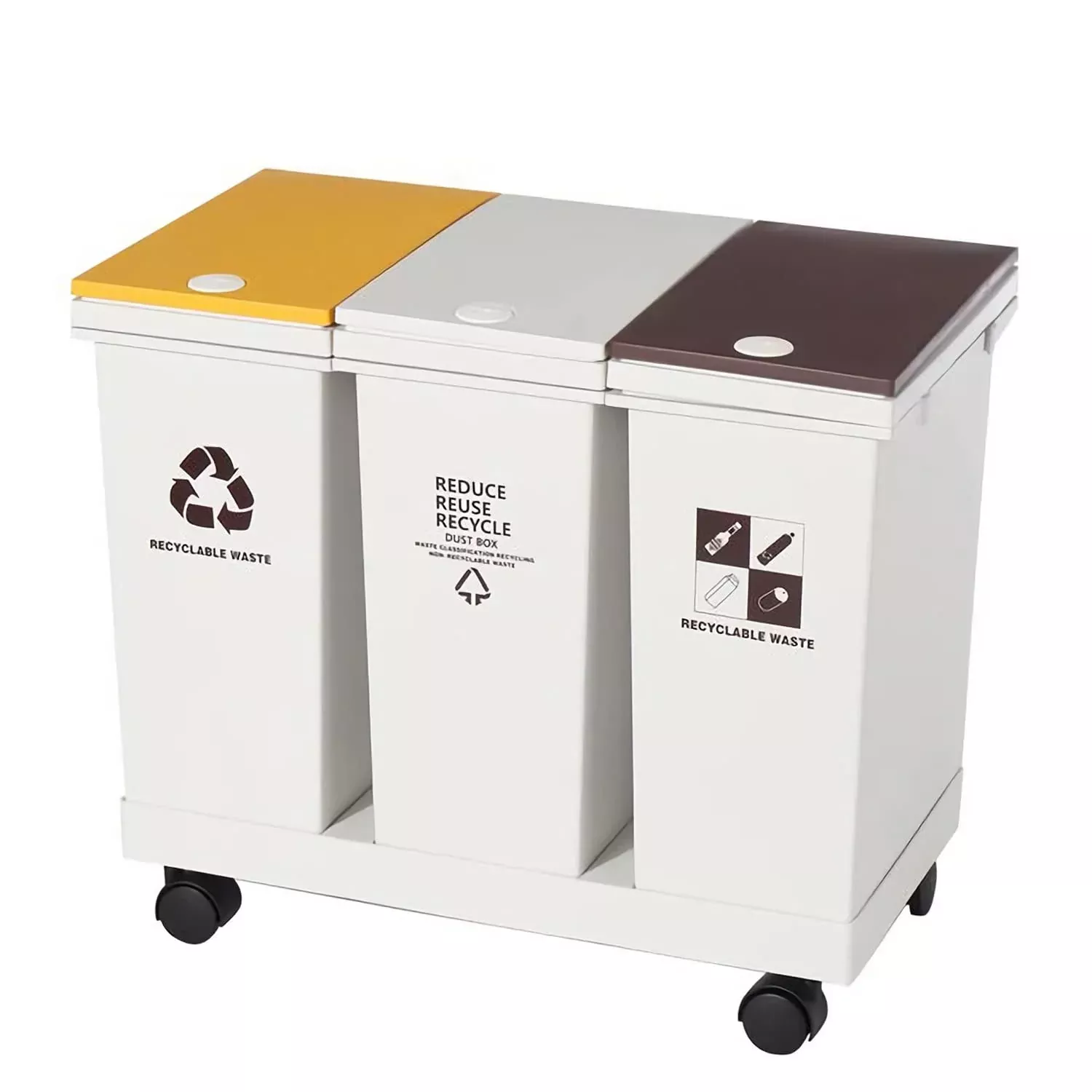 Recycle Kitchen Trash Can 20L x 3 Sorting Waste Bin with Lid Total 16 Gallon, 60L