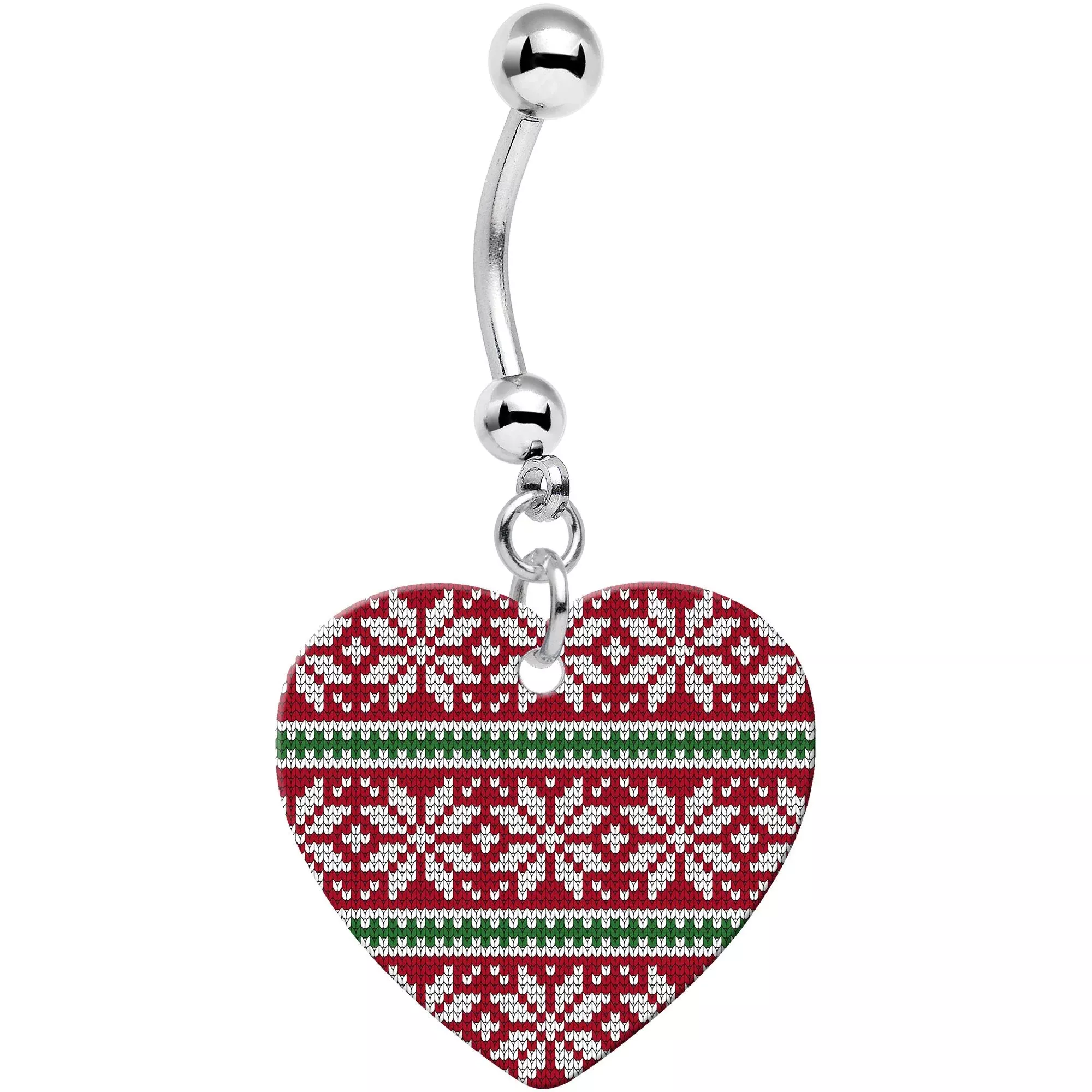 Red Green Christmas Sweater Heart Dangle Belly Ring