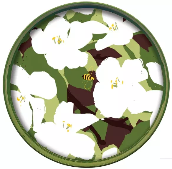 RockFlowerPaper White Lilies Lacquered Round Tray - 15"