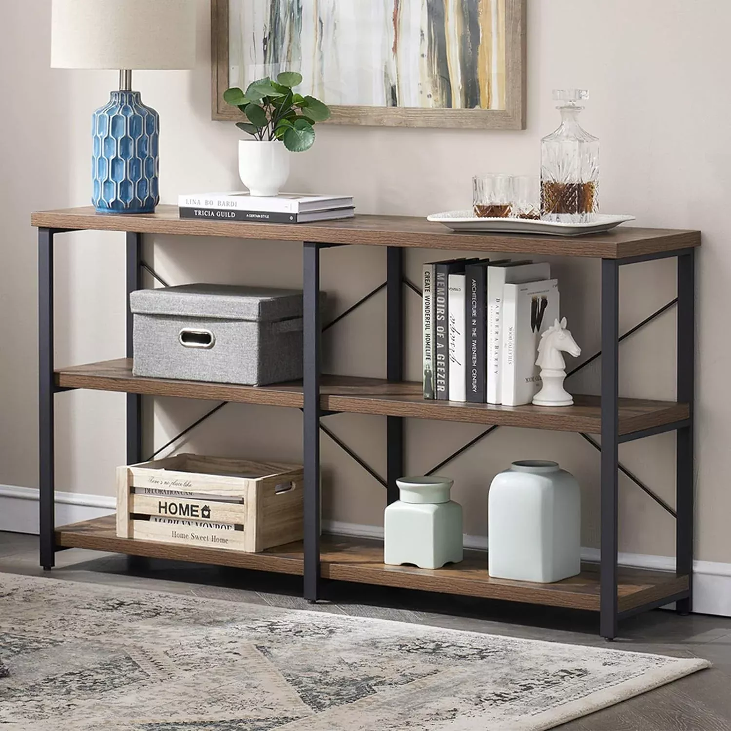 Rustic Entryway Tables, 3-Tier Long Sofa Table with Storage Shelves