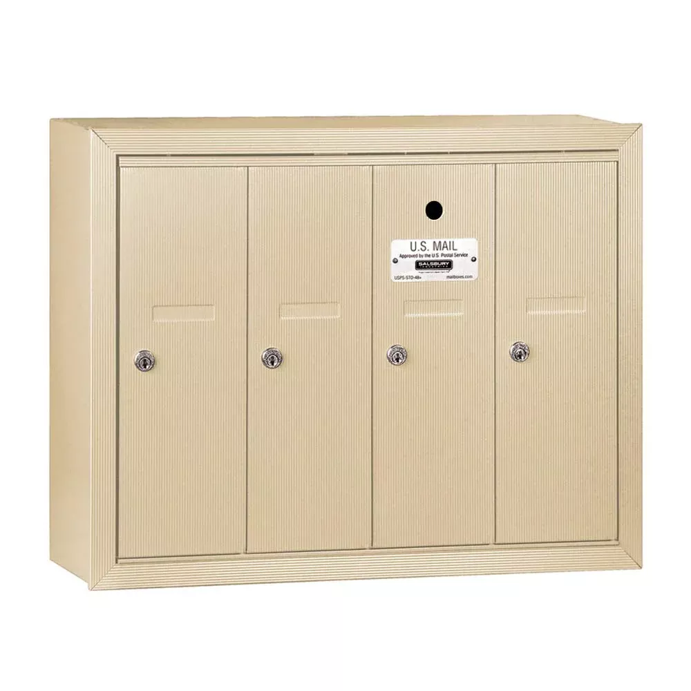 Salsbury Industries 3504SSU Surface Mounted Vertical Mailbox with USPS Access and 4 Doors, Sandstone