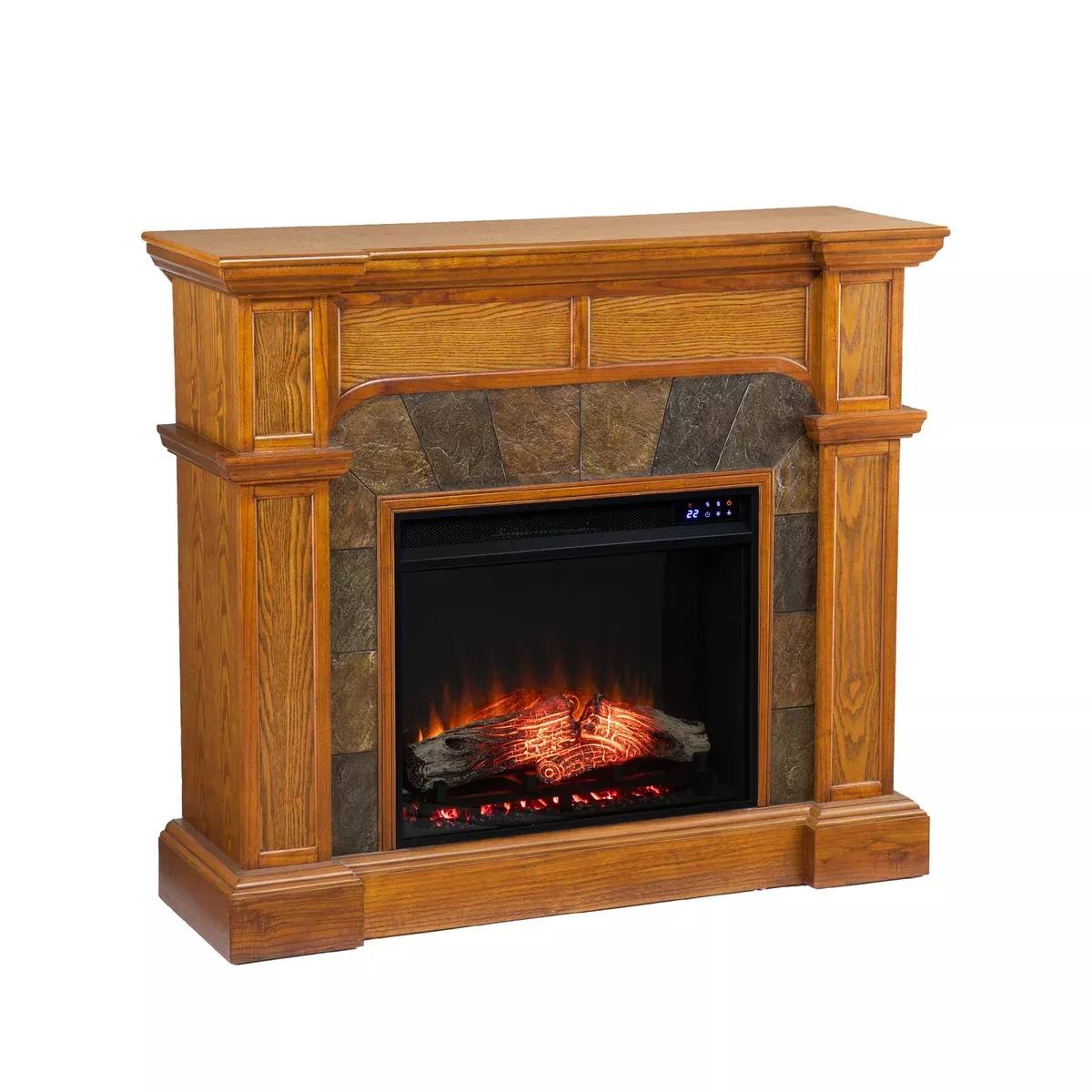 SEI Furniture Cartwright Corner Convertible Earth Tone Tile Electric Fireplace, New Mission Oak
