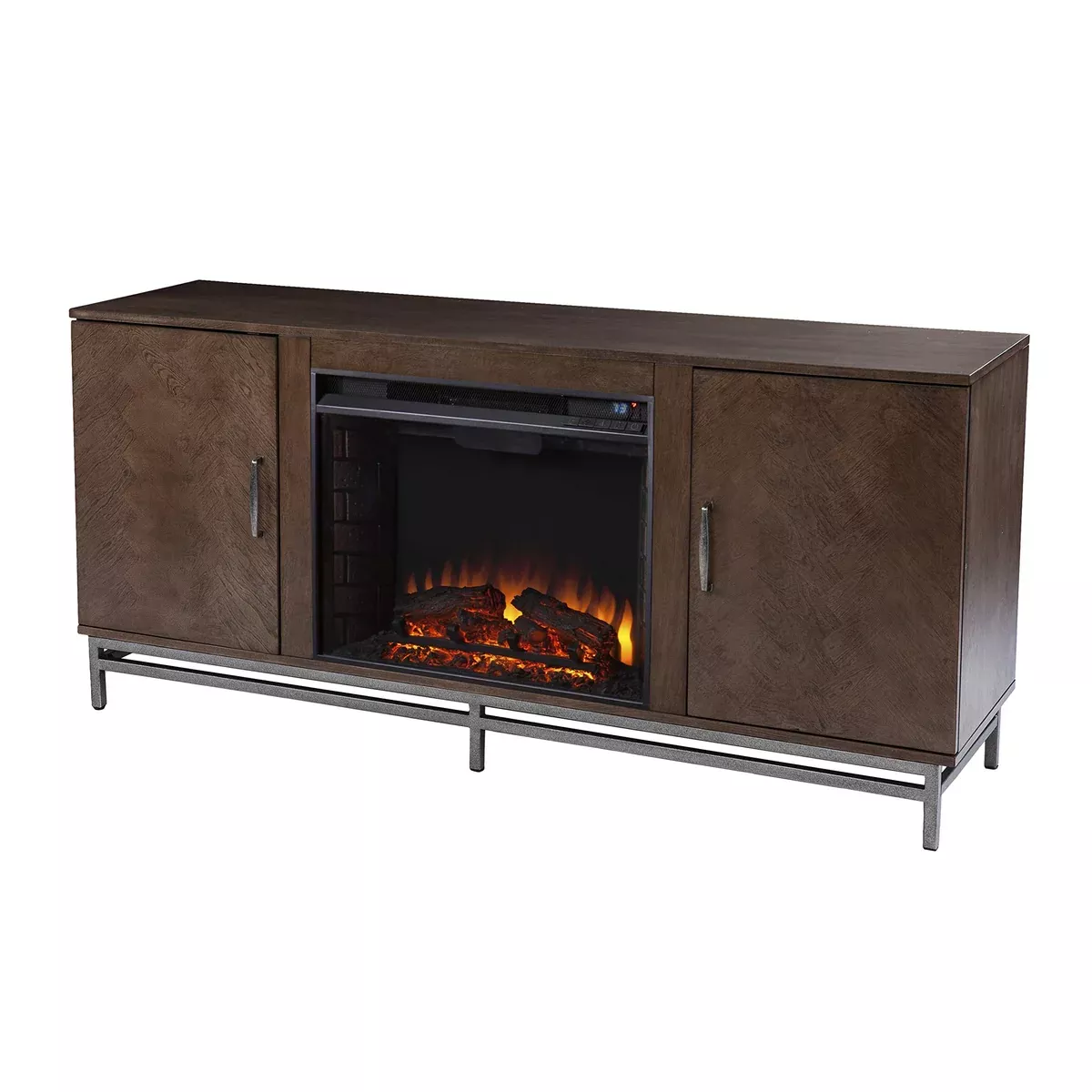 SEI Furniture Dibbonly Electric Fireplace w/Media Storage, Brown/Silver