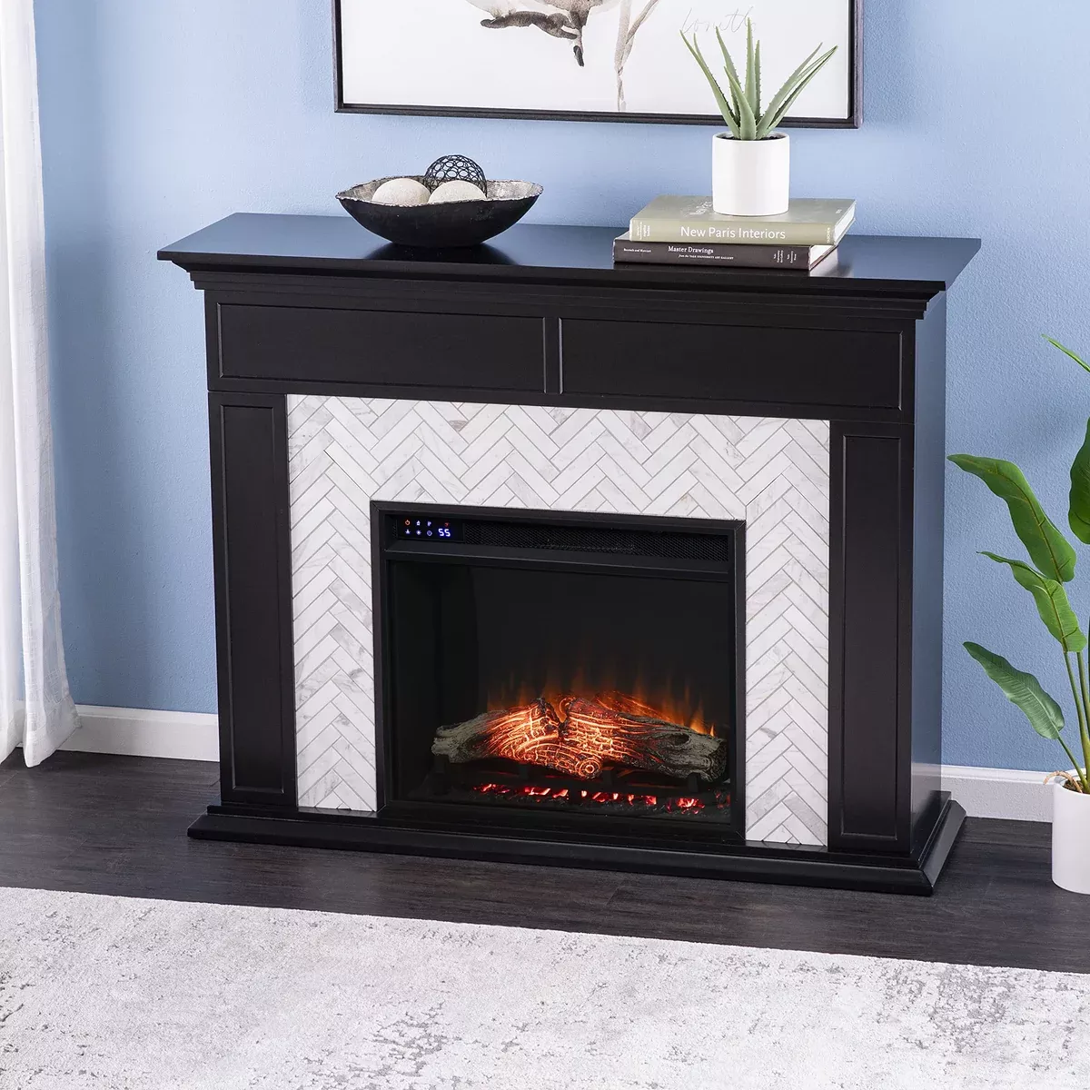 SEI Furniture Torlington Marble Tiled Touch Screen Electric Fireplace - Black