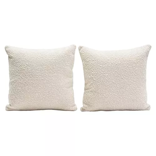 Set of (2) 16 Square Accent Pillows in Bone Boucle Textured Fabric by Diamond Sofa