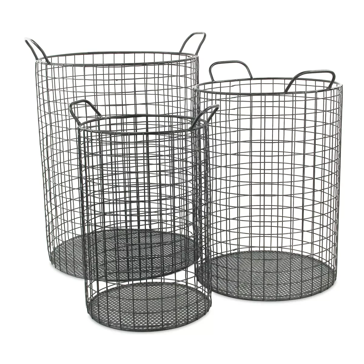 Set of 3 Metal Tall Cylinder Wire Storage