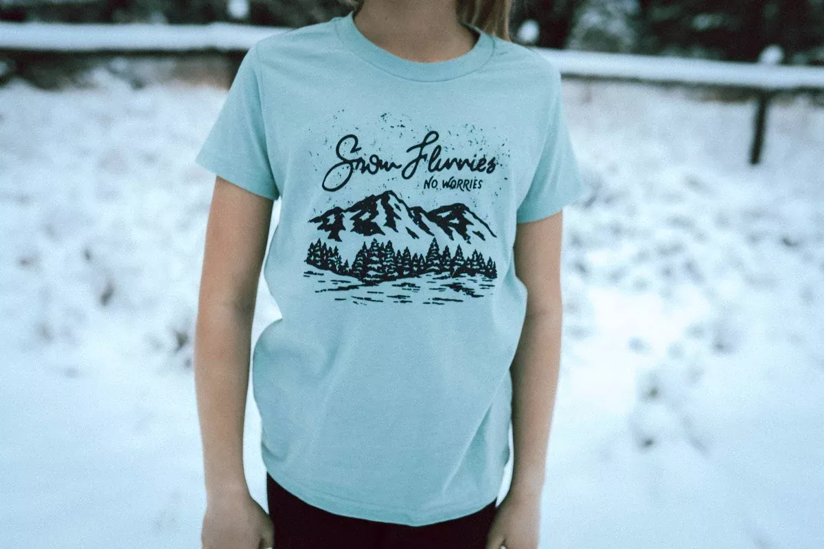 Snow Flurries No Worries Kids Tee - Dusty Blue