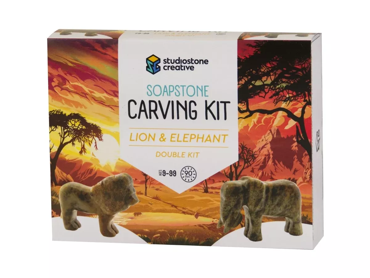 Soapstone Carving Kit: Lion and Elephant