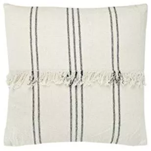 Striped Cotton Mudcloth Fringe Pillow - 22" x 22"