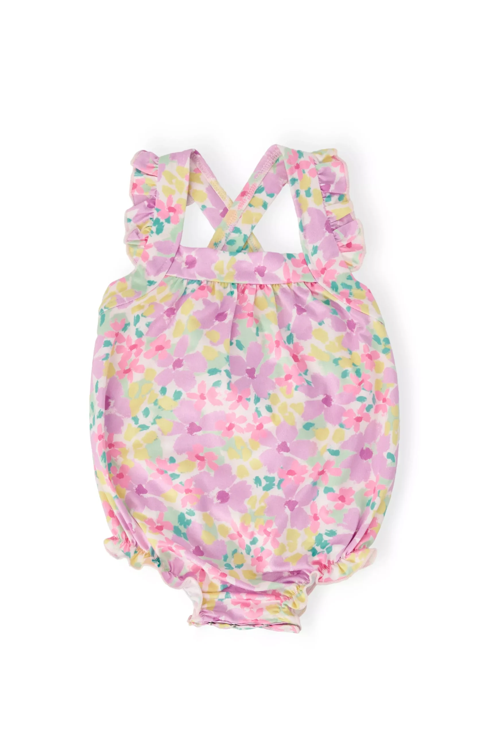 Summer Watercolor Ruffle Cross Back Romper