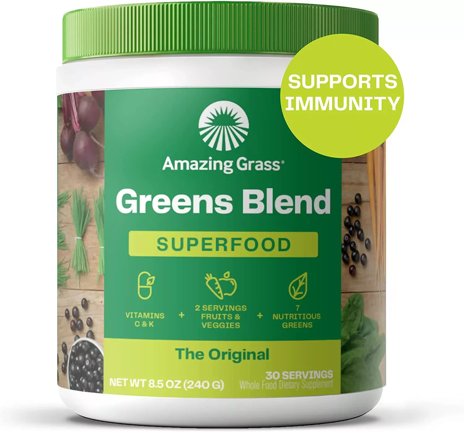 Super Greens Powder Smoothie Mix with Spirulina, Chlorella, Beet Root Powder, Digestive Enzymes & Probiotics
