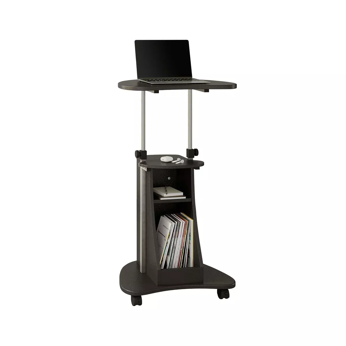 Techni Mobili Sit-to-Stand Rolling Adjustable Height Laptop Cart With Storage. Color: Graphite
