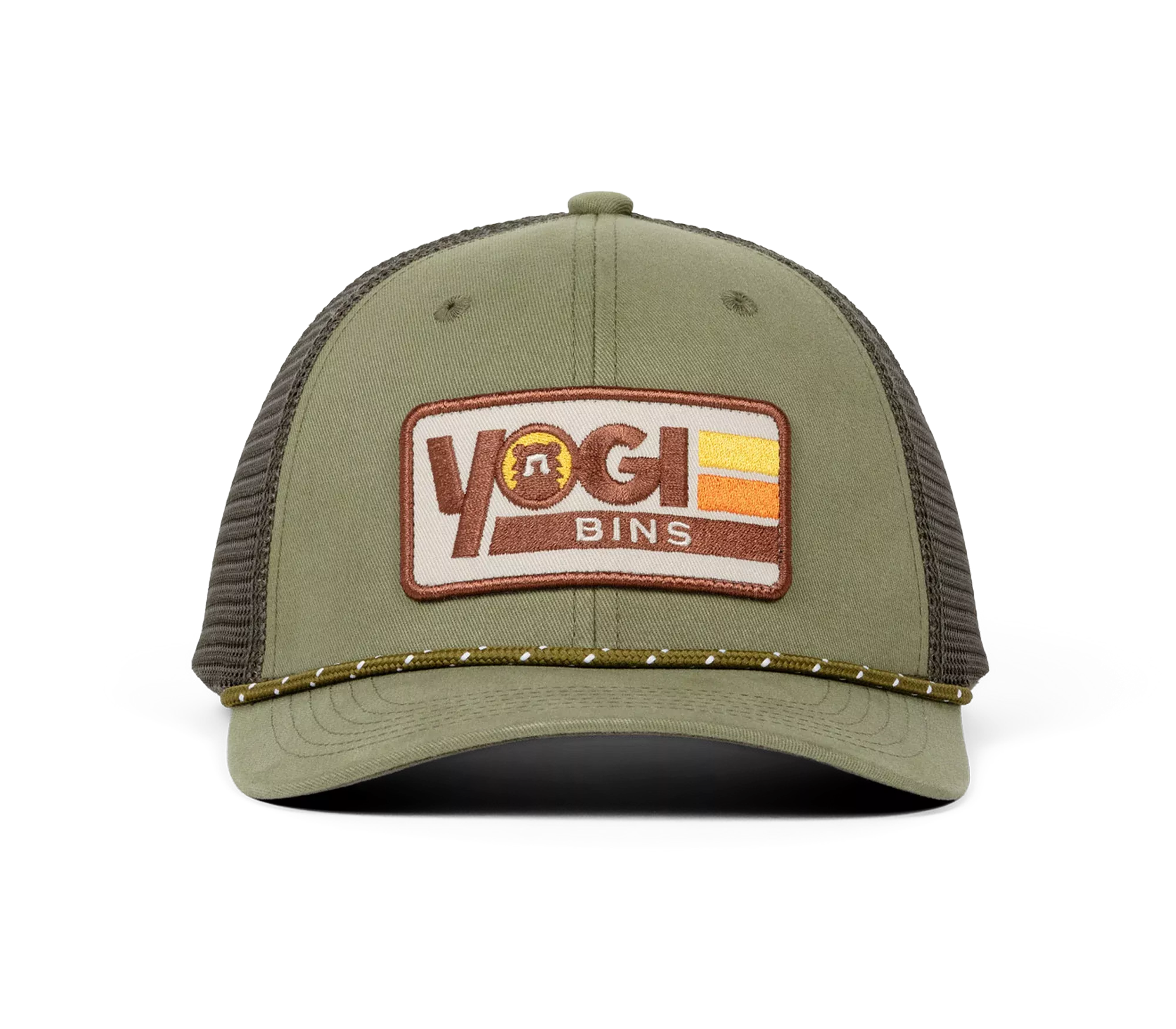 Three Stripes Olive Trucker Hat | Yogi Bins