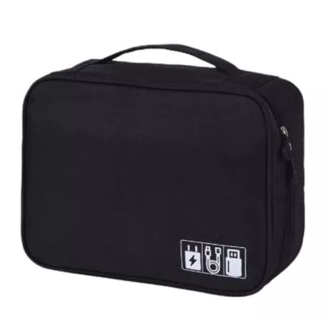 Travel Digital Electronics Accessories Case, Waterproof, Double-Layer, Cable Organizer Bag for USB Drives, Chargers, Memory Cards (Blue)