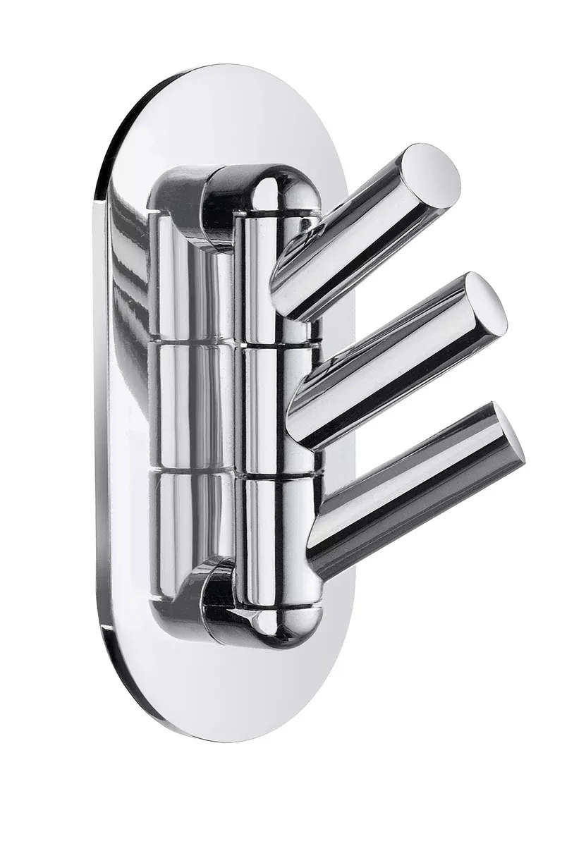 TRIPLE HOOK SWIVEL, SELF ADHESIVE CHROMED SS
