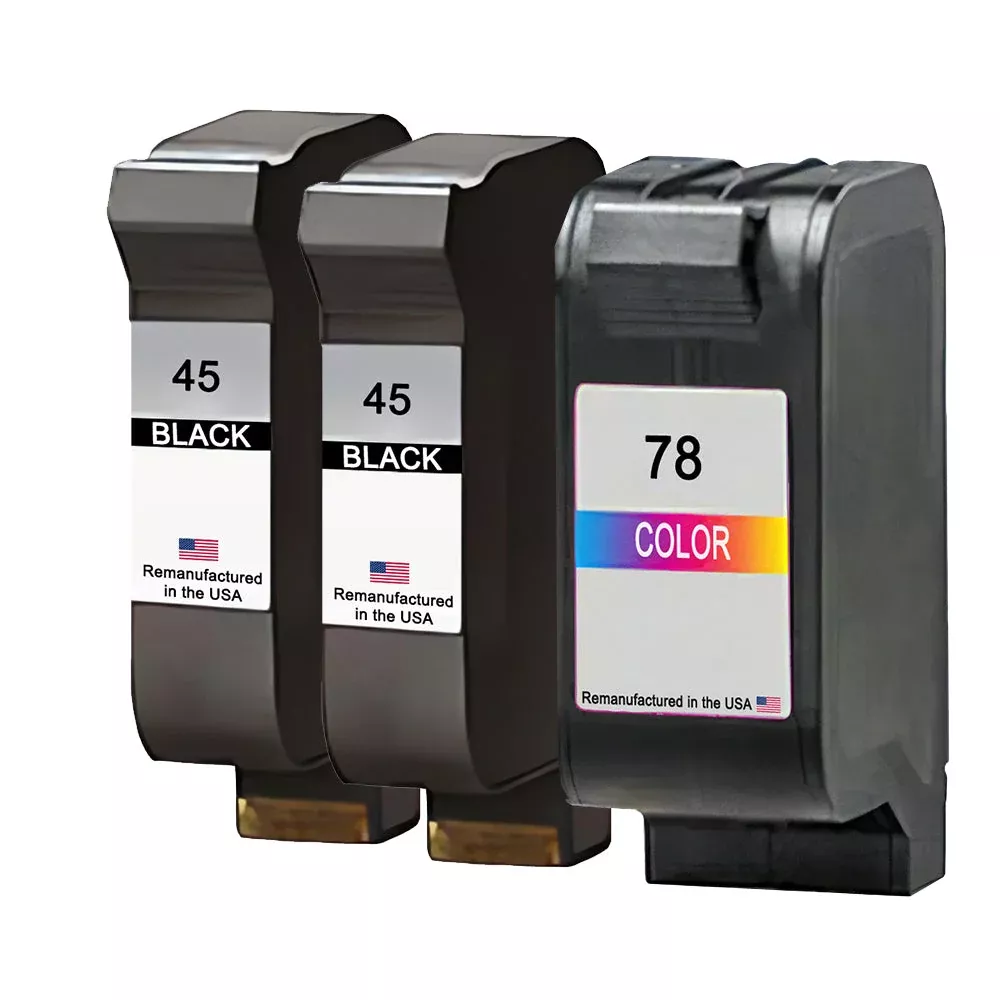 U.S. Remanufacturedfor HP 45 2 Black / 78 1 Color 3-Pack Ink Cartridges