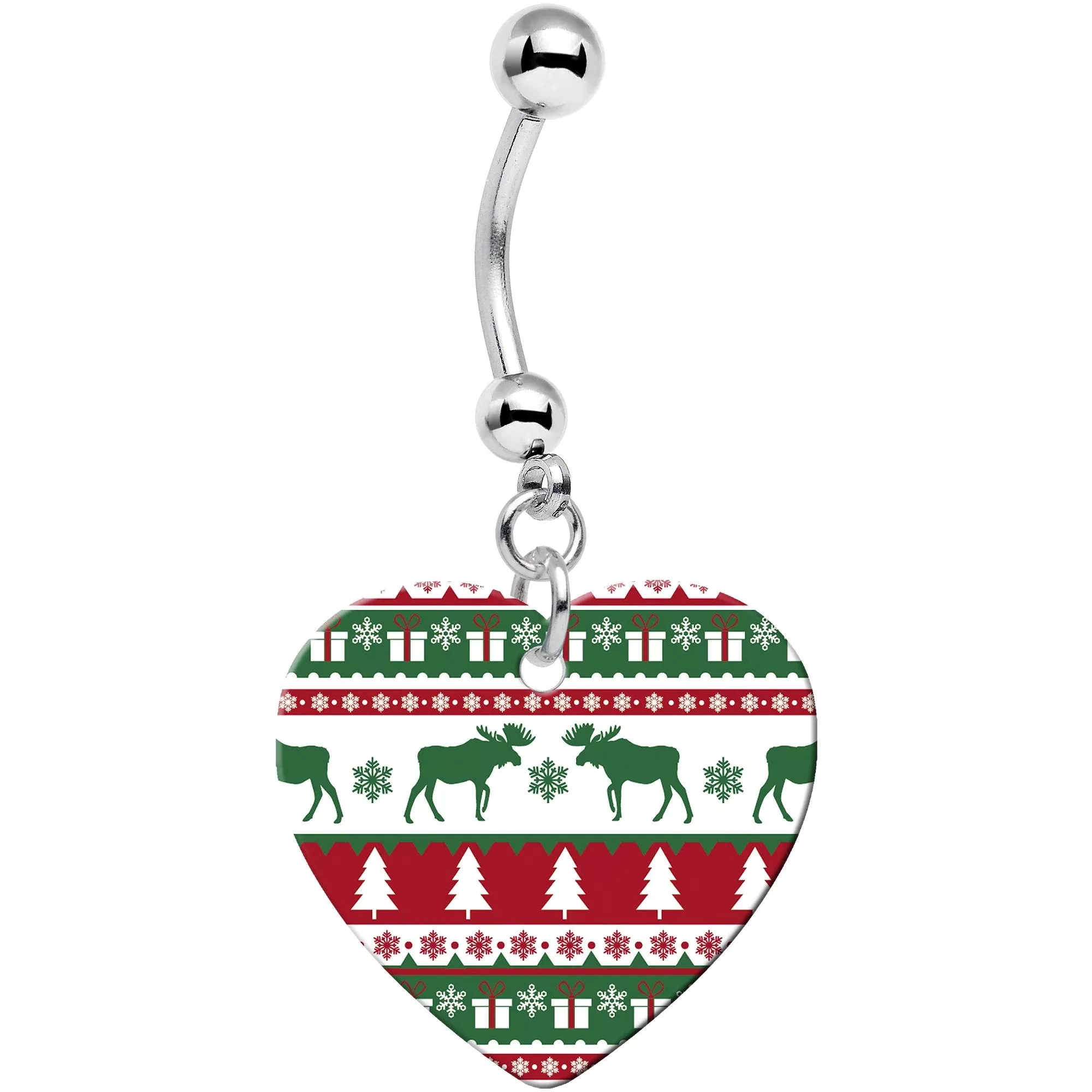 Ugly Christmas Sweater Heart Dangle Belly Ring