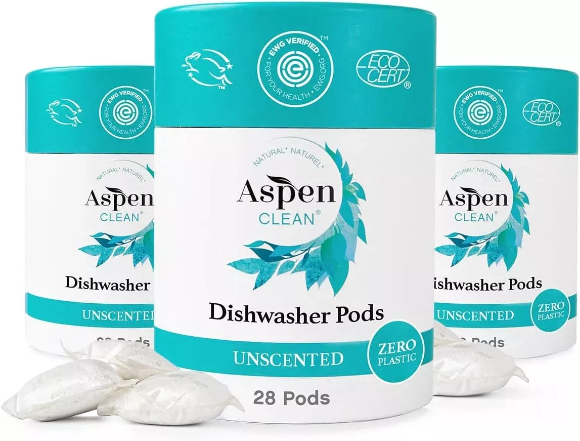 Unscented Dishwasher Pods, New and Improved Packaging, Zero Plastic, Vegan, Eco-Friendly, Natural Dishwasher Detergent